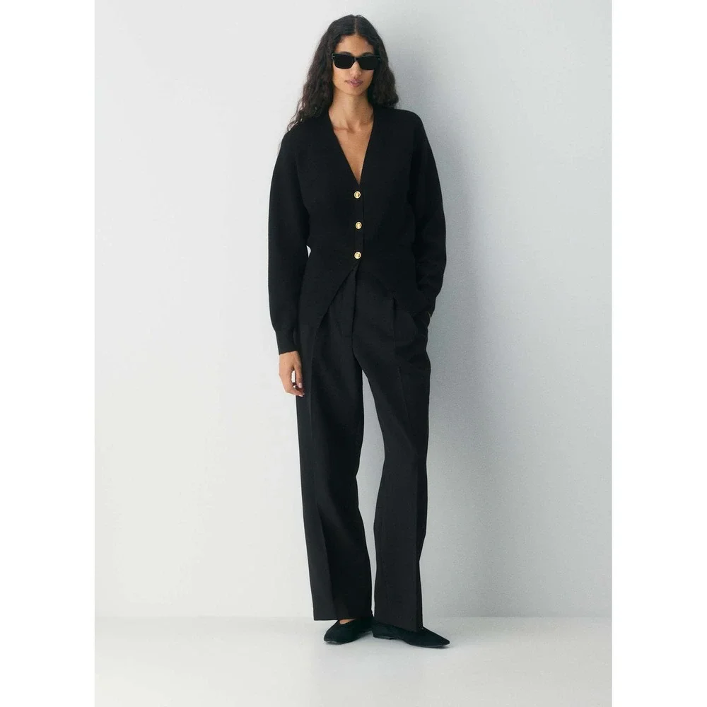 Babaton Aritzia Black tribeca Cardigan Gold Crest Buttons Cinched Waist 2XS NEW‎